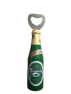 Carlsberg Beer Bottle-Shaped Metal Bottle Opener Imported Design Vintage Look